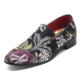 Embroidered Floral Loafers Men Smoking Slippers British Style