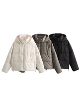 Versatile cotton short hooded thick jacket coat