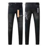 Retro Pure Cross Paint Hole Trend Low Rise Skinny Denim Pants