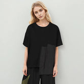 Round Neck Short Sleeve Solid PatchworkT Shirts