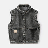 Denim Vest Sleeveless Jacket Turn-down Collar Cardigan Vest