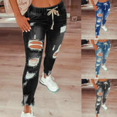 Stretch Skinny Ripped Hole Washed Denim Pants