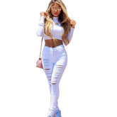 Designer Denim Waist Ripped Jeans