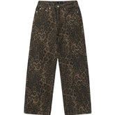 Baggy Leopard Print k Jeans Women High Waisted Wide Leg Denim Pants