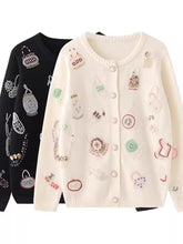 High Quality Autumn Winter Sweater Women Diamonds Pearls Beading Elegant Cardigan