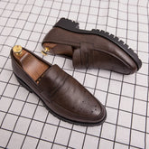 Brogue Carving Penny Loafers Slip on Leather shoes