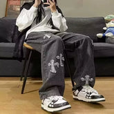 American Style Vintage Hip Hop Straight Leg Loose Fit Jeans