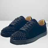 Spiked Black Suede Genuine Leather Toecap Rivets Flats Sneaker