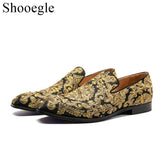 Stud Crystal Gold Shoes Embroidery Comfort Loafers Floral Flats Shoes