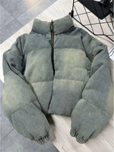 Retro American Neutral Denim Blue down Cotton Jacket