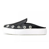 Genuine Leather Thick Sole Street Trendy Button Mule Shoes Slip on Loafers