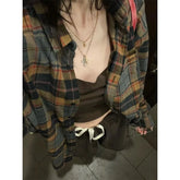 Deeptown Vintage Plaid Women Shirts