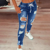 Ripped Elastic Waist Jeans Fashion Slim High Stretch Denim Pencil Pants