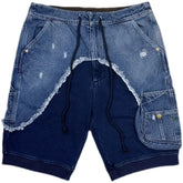 Patchwork Denim Shorts Multi Pockets Cargo