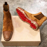 Handmade Chelsea Boots Flock Rivet Square Short Boots