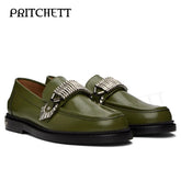 Slip-On Green Leather Loafers Shoes