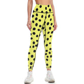 Lemon Black Dots Pattern Leggings