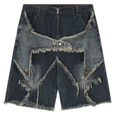 Vintage Functional Embroidered Star Pattern Denim Shorts