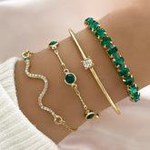 Snake Green Gemstone Metal Bracelet
