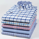 100% Pure Cotton Oxford Short Sleeve Square Collar Solid Plaid Striped Shirt