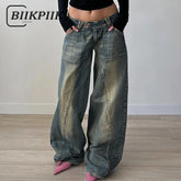 Vintage Washed Loose Fit Jeans Casual Denim Pants