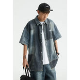 American Style Vintage Washed Short Sleeve Denim Shirt