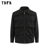 Spliced Jacket9Loose Lapel Long Sleeve Zipper Fly