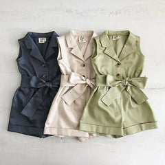 Sleeveless Bow-tie Waist Playsuits  Sunsuit Overall Children Clothing