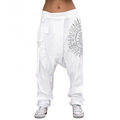 Harem Pants Bootcut Elastic Waist Low Rise Retro Print Saggy Baggy