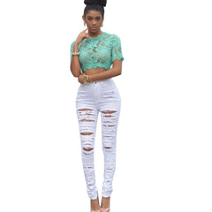 Designer Denim Waist Ripped Jeans