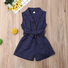 Sleeveless Bow-tie Waist Playsuits  Sunsuit Overall Children Clothing