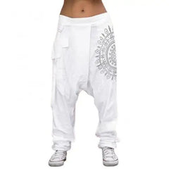 Harem Pants Bootcut Elastic Waist Low Rise Retro Print Saggy Baggy