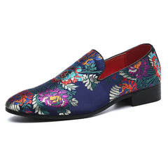 Embroidered Floral Loafers Men Smoking Slippers British Style