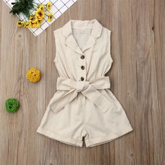 Sleeveless Bow-tie Waist Playsuits  Sunsuit Overall Children Clothing