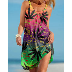 Vintage Green Leaf Print Dresses