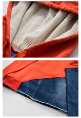 Vintage Denim Patchwork Jackets Hooded Coat