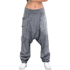 Harem Pants Bootcut Elastic Waist Low Rise Retro Print Saggy Baggy
