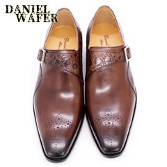 Luxury Alligator Print Handmade Genuine Calf Leather Monk Strap Shoes