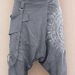 Harem Pants Bootcut Elastic Waist Low Rise Retro Print Saggy Baggy