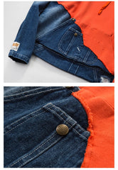 Vintage Denim Patchwork Jackets Hooded Coat