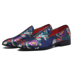 Embroidered Floral Loafers Men Smoking Slippers British Style