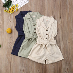 Sleeveless Bow-tie Waist Playsuits  Sunsuit Overall Children Clothing