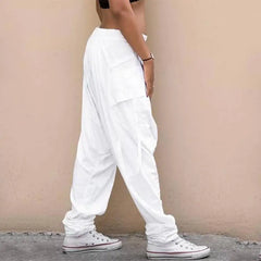Harem Pants Bootcut Elastic Waist Low Rise Retro Print Saggy Baggy