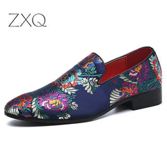 Embroidered Floral Loafers Men Smoking Slippers British Style