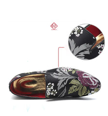 Embroidered Floral Loafers Men Smoking Slippers British Style