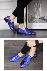 Embroidered Floral Loafers Men Smoking Slippers British Style