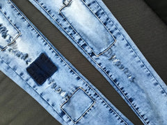 Low Waist Sky Blue Patchwork Skinny Tights Women Pencil Jeans