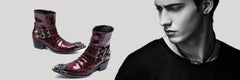 Leather Gold Metal Tip Business Wine Red