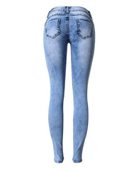 Low Waist Sky Blue Patchwork Skinny Tights Women Pencil Jeans