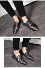 Embroidered Floral Loafers Men Smoking Slippers British Style